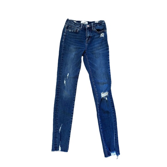 Vervet Jeans Womens 25 Blue Denim Stretch Mid Rise Fray Distressed Ankle Skinny - Picture 1 of 8
